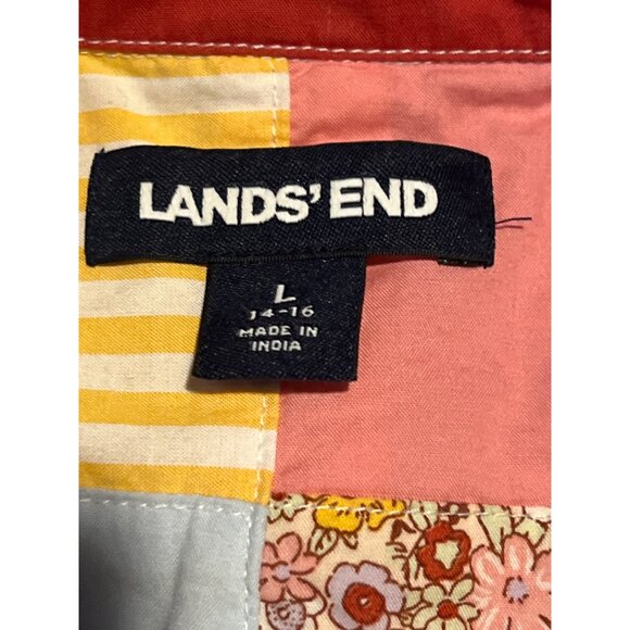 Lands End Patchwork Quilted Shirt Dress With Belt 100% Cotton Multicolor Size L - Picture 3 of 10